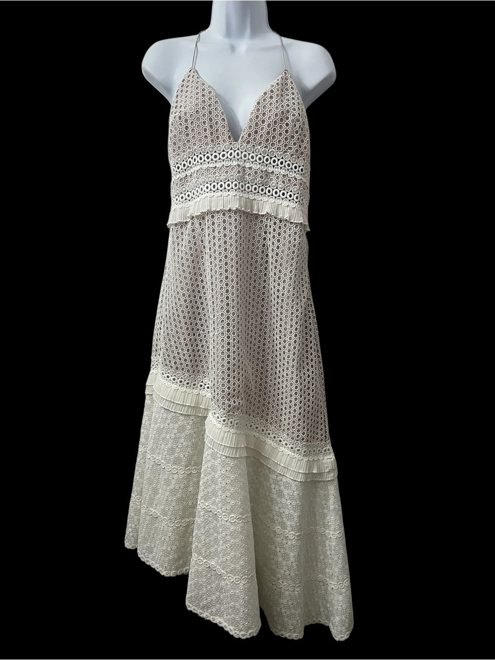 Saylor Cole Lace Crochet Midi Dress Womens XS Coastal Cocktail Party Cottage